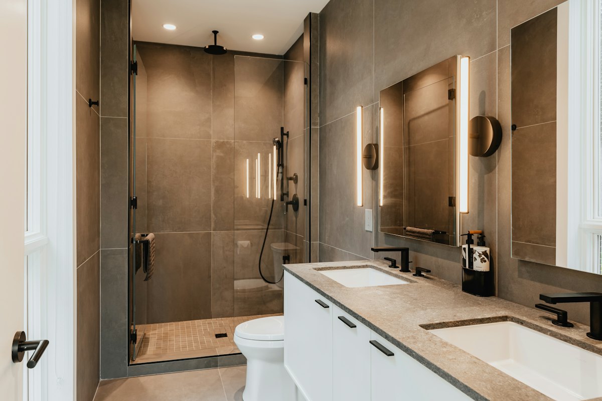 A bathroom with a double vanity